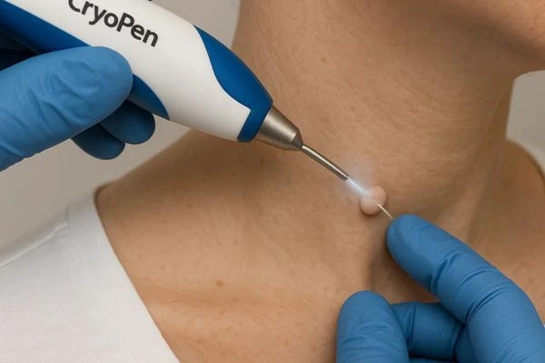 Person receiving cryotherapy Fareham for skin tag removal
