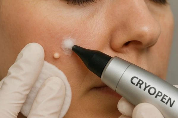 Woman receiving milia removal treatment Fareham