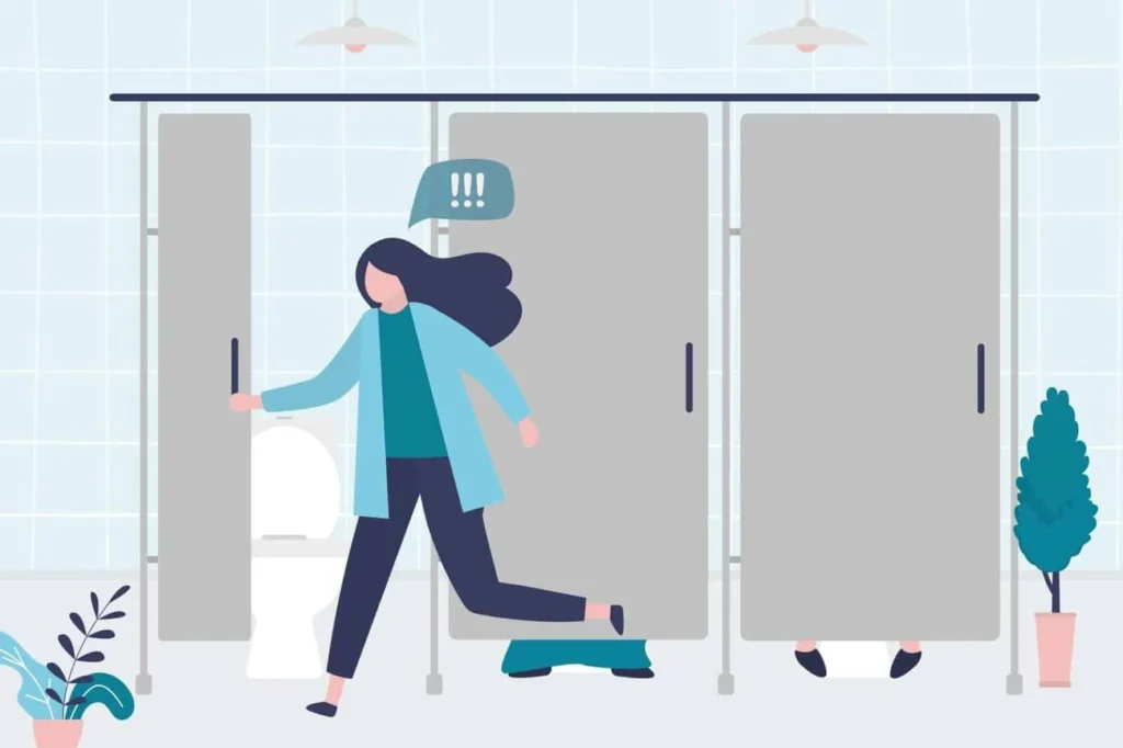 graphic of Urine incontinence Fareham woman running to the toilet.